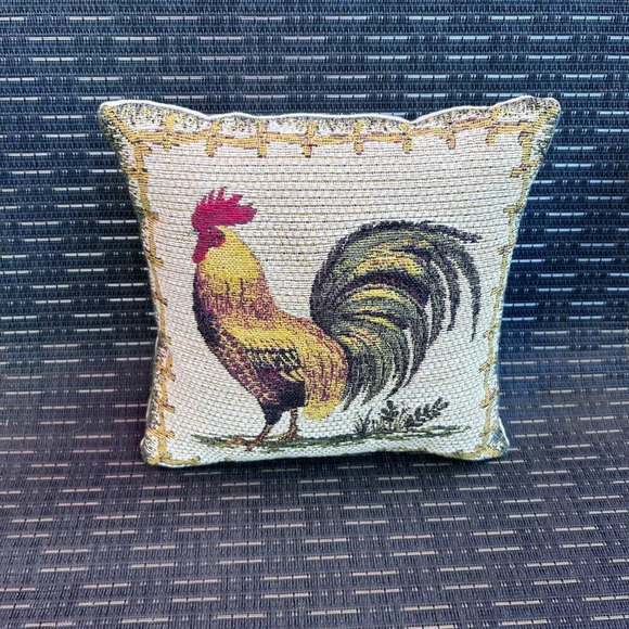 Craye Flemish Tapestry Accent Pillow of a Rooster 8.5” Square - Picture 5 of 6